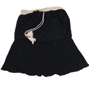 Janette Plus 1XL Crochet Tassel Skirt Drop Waist Mini Black Crinkle Sewn in USA